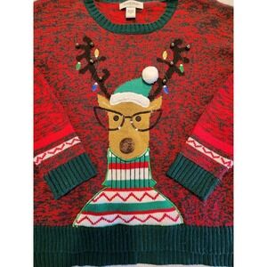 99 Jane Street Womens Medium Reindeer Sequins Ugly Christmas Knit Sweater